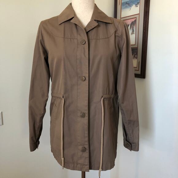 VTG Misty Harbor Tan Trench Coat Rain Jacket 6 Small Minimalist Preppy 90s Short - Picture 5 of 11